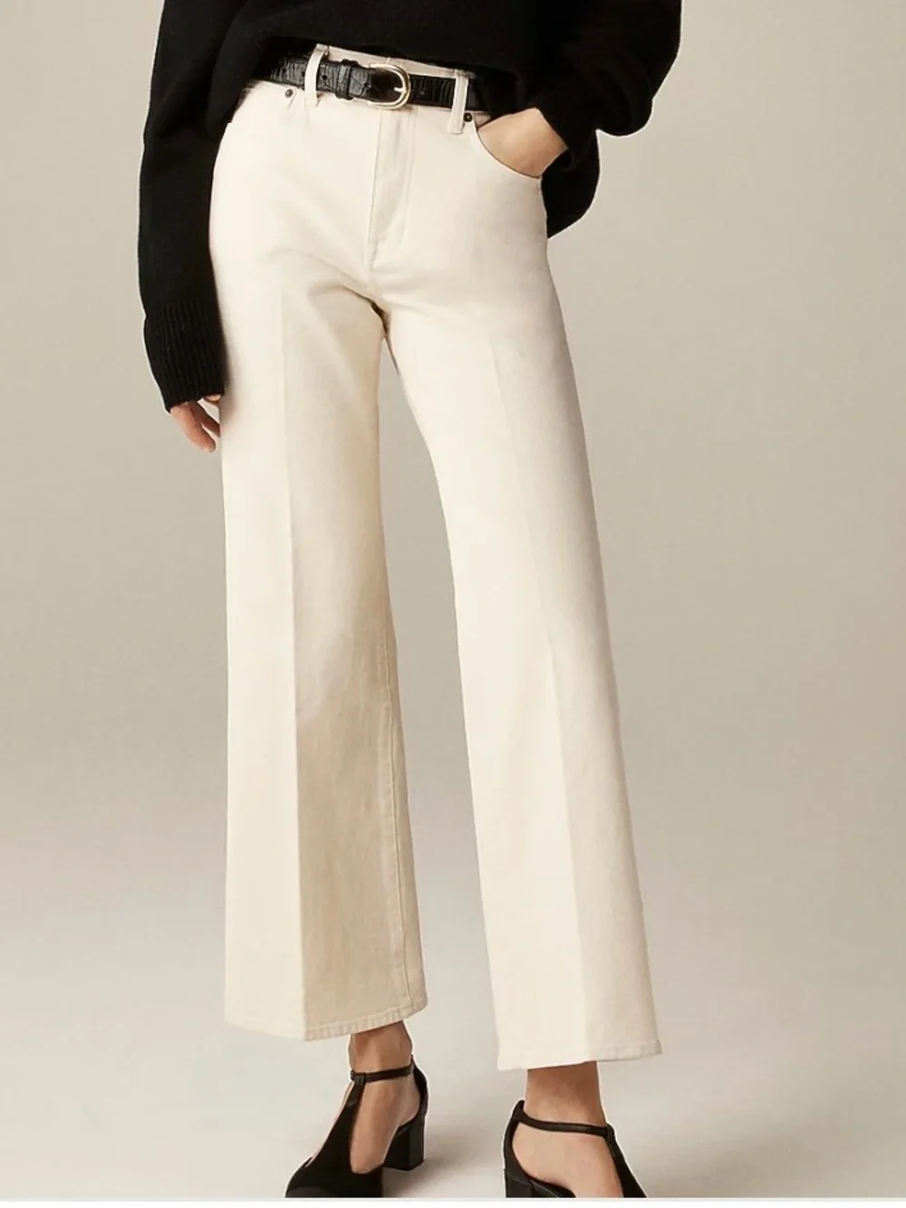 J. Crew Cream Cropped Wide-Leg Jeans